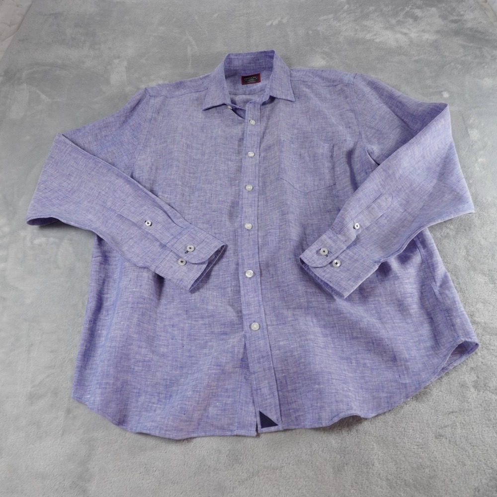 Untuckit Linen Button Up Shirt Large Slim Fit Blue Wrinkle Resistant Long Sleeve - Picture 11 of 13